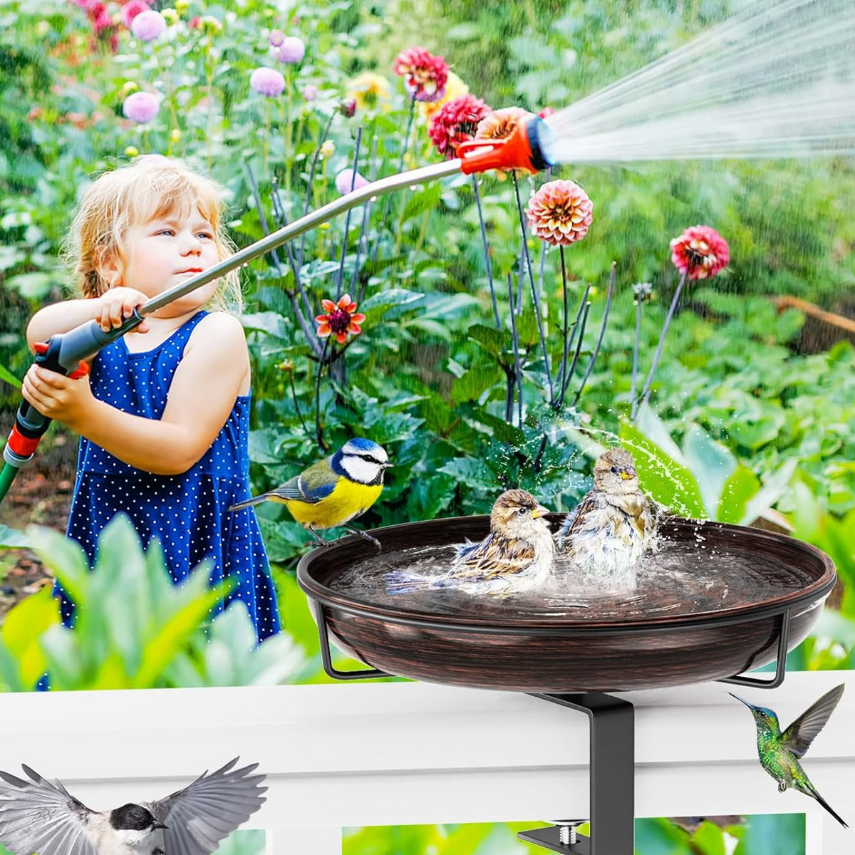 Adjustable Metal Bird Feeder Bracket with Removable Bath Bowl for Balcony Garden