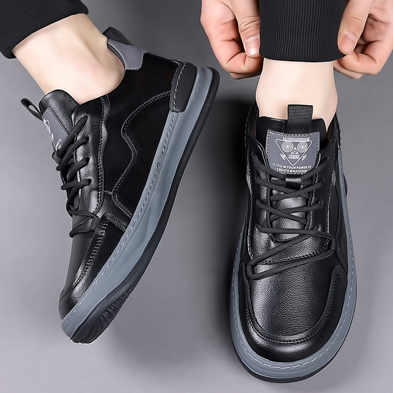 Men's Casual Genuine Cowhide Breathable Lace-Up Flat Board Shoes teemdrop