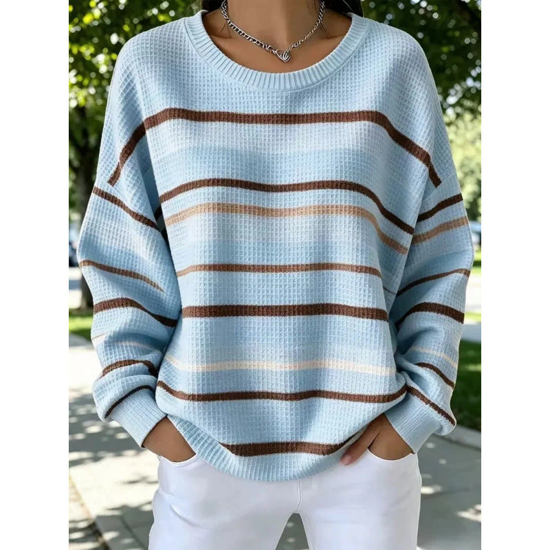 Plaid patterned round-neck long-sleeved casual hoodie teemdrop
