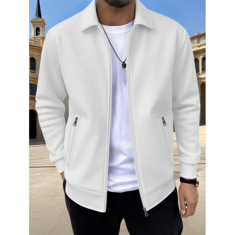 Men's Plus-Size Waffle Knit Full-Zip Long-Sleeve Jacket teemdrop