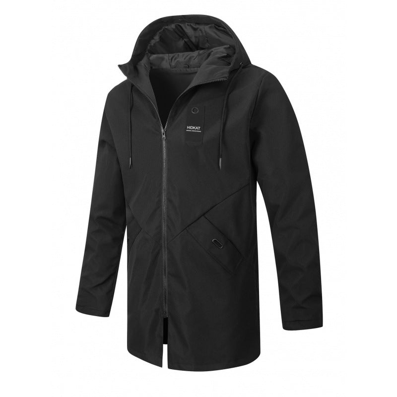 Men's Slim-Fit Mid-Length Windbreaker with Hood