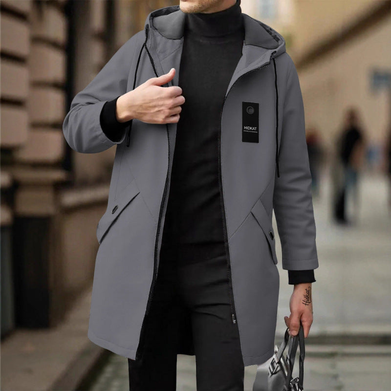 Men's Slim-Fit Mid-Length Windbreaker with Hood
