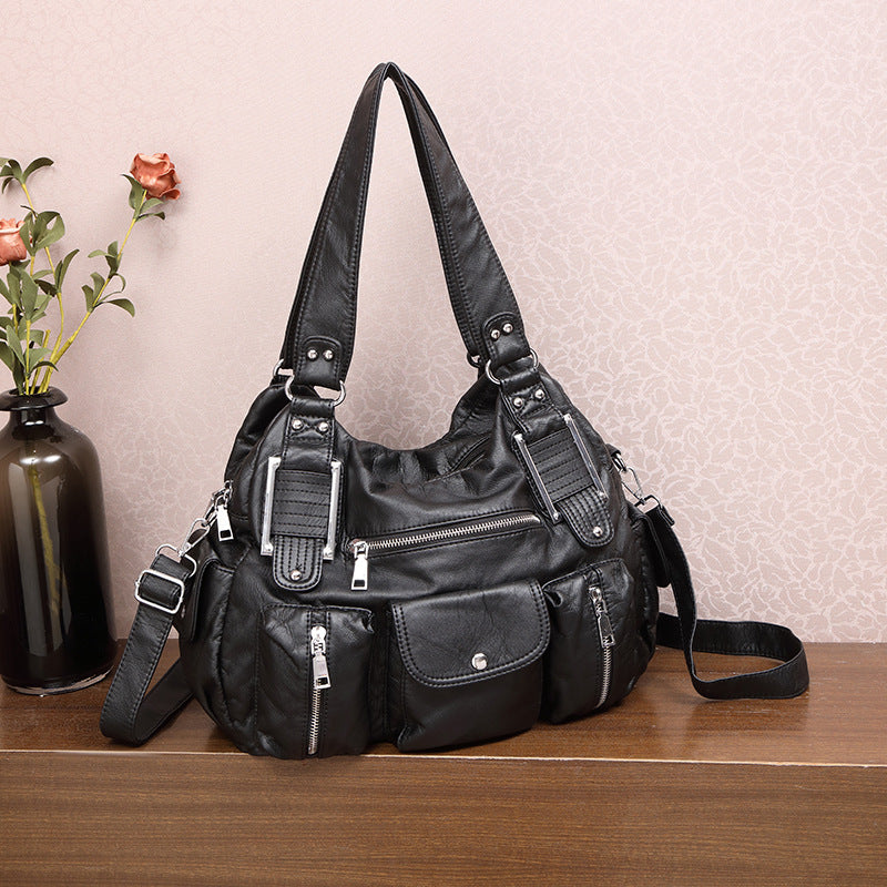 Vintage PU Leather Tote Bag with Adjustable Strap
