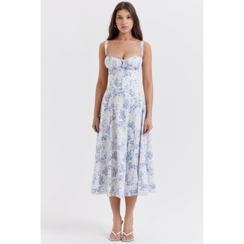 Women's Summer Sleeveless Solid Color Floral Sling Dress