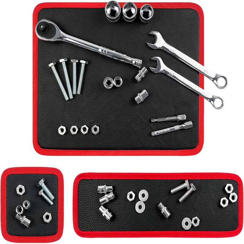 3-Piece Magnetic Tool Mat Set, Leather Organizer for Parts Storage