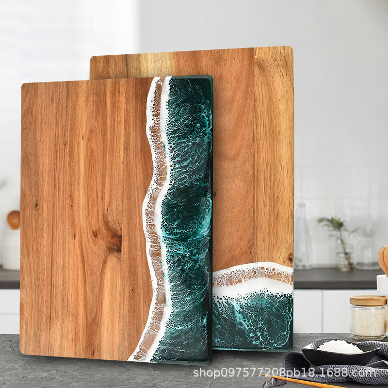 Ocean Wave Resin Cutting Board Splicing Acacia Wood Wooden Food Grade Cutting Board teemdrop