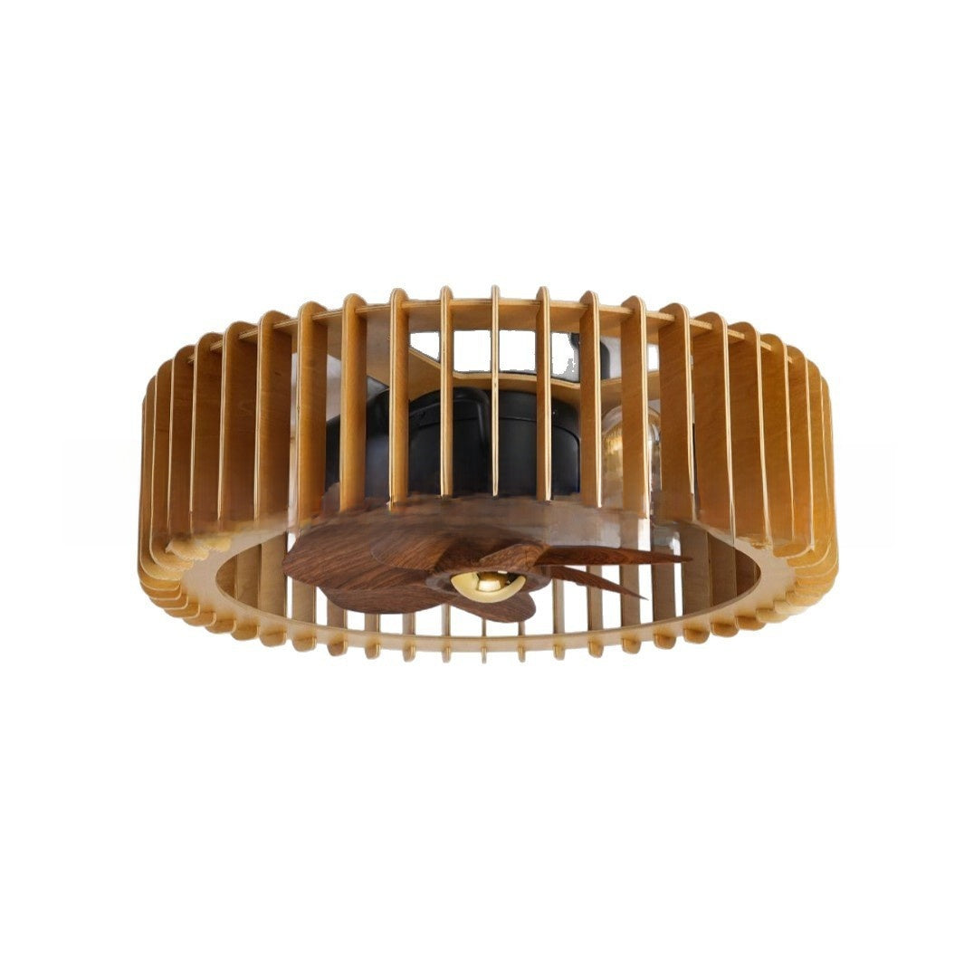 Wabi-Sabi Wooden Fan Chandelier Vintage Ceiling Lamp with Remote Control teemdrop