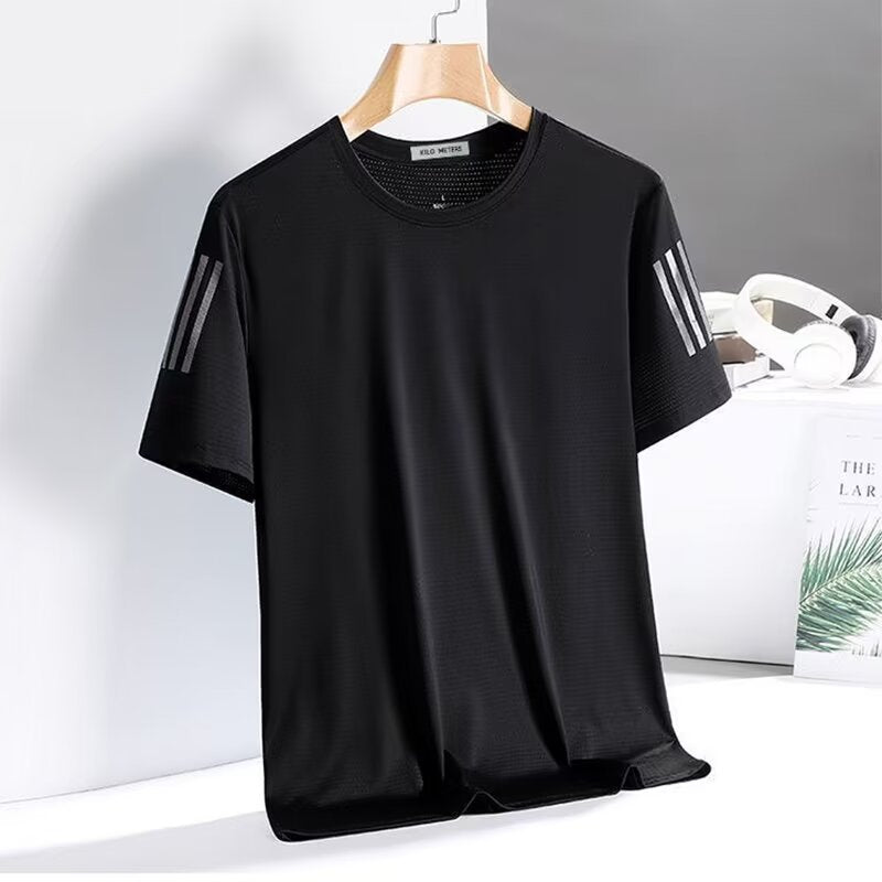 Men's Ice Silk Short Sleeve T-Shirt Quick Dry Breathable Loose Fit Summer Top teemdrop