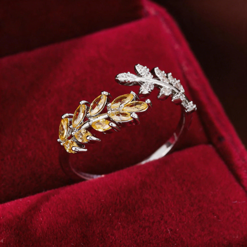 Fashion Creative Design Leaf and Wheat Ear Open Ring, Exquisite Light Luxury Everyday Versatile Casual Accessory