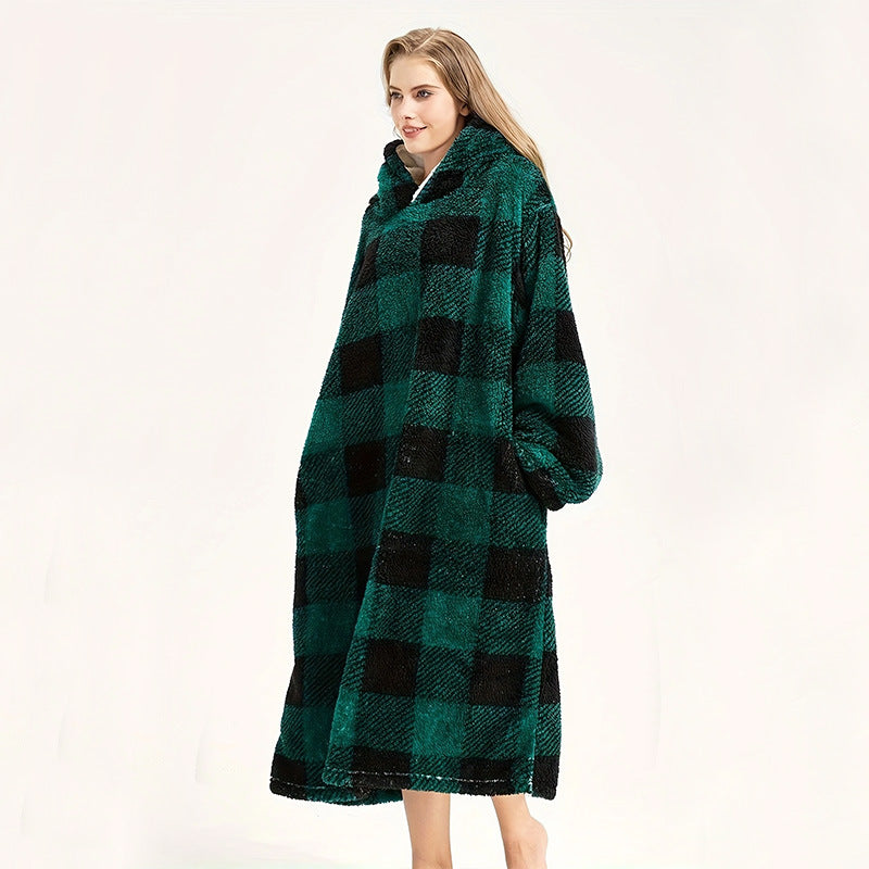Hooded Fleece Pullover Robe Thickened Warm Loungewear teemdrop