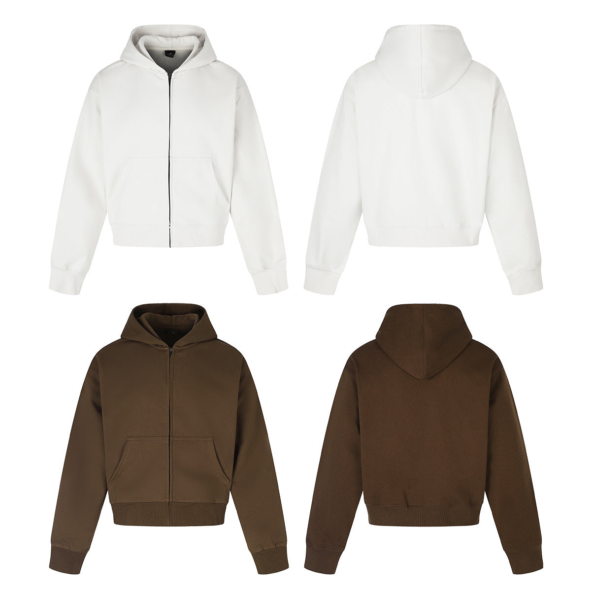 Retro Short Zip-Up Hoodie Solid Color Loose Fit Casual Jacket for Adults teemdrop