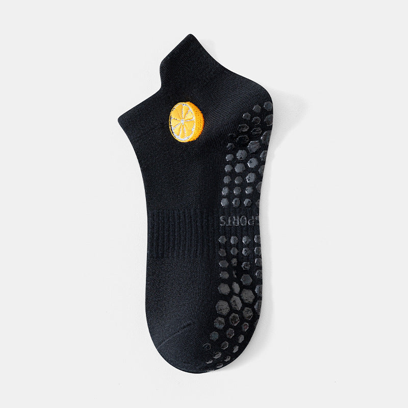 Womens Non-Slip Yoga Socks with Fruit Embroidery