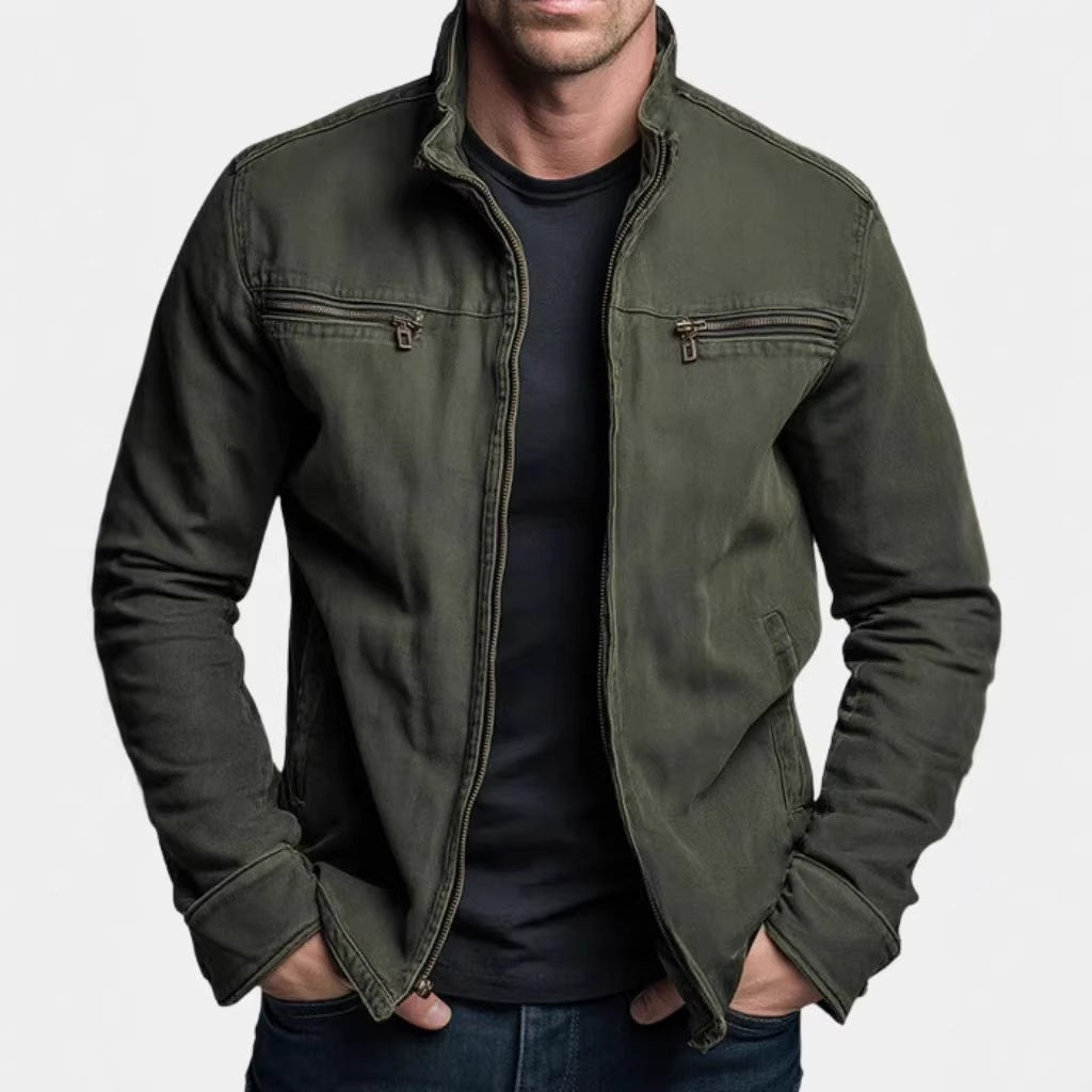 Men's Turn-Down Collar Polyester Leather Look Jacket teemdrop