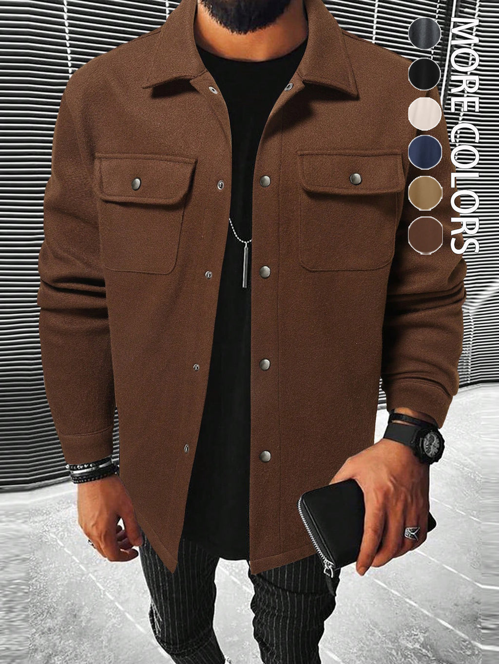Men's Brushed Polyester Lapel Windproof Casual Jacket teemdrop