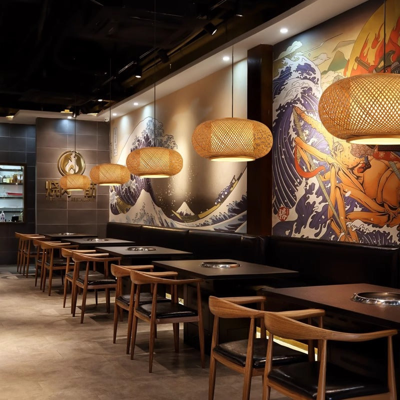 New Chinoiserie Lighting, Rattan Zen Tea Room Dining Lamp, Japanese Bamboo Art Lantern, Teahouse Antique Lampshade teemdrop
