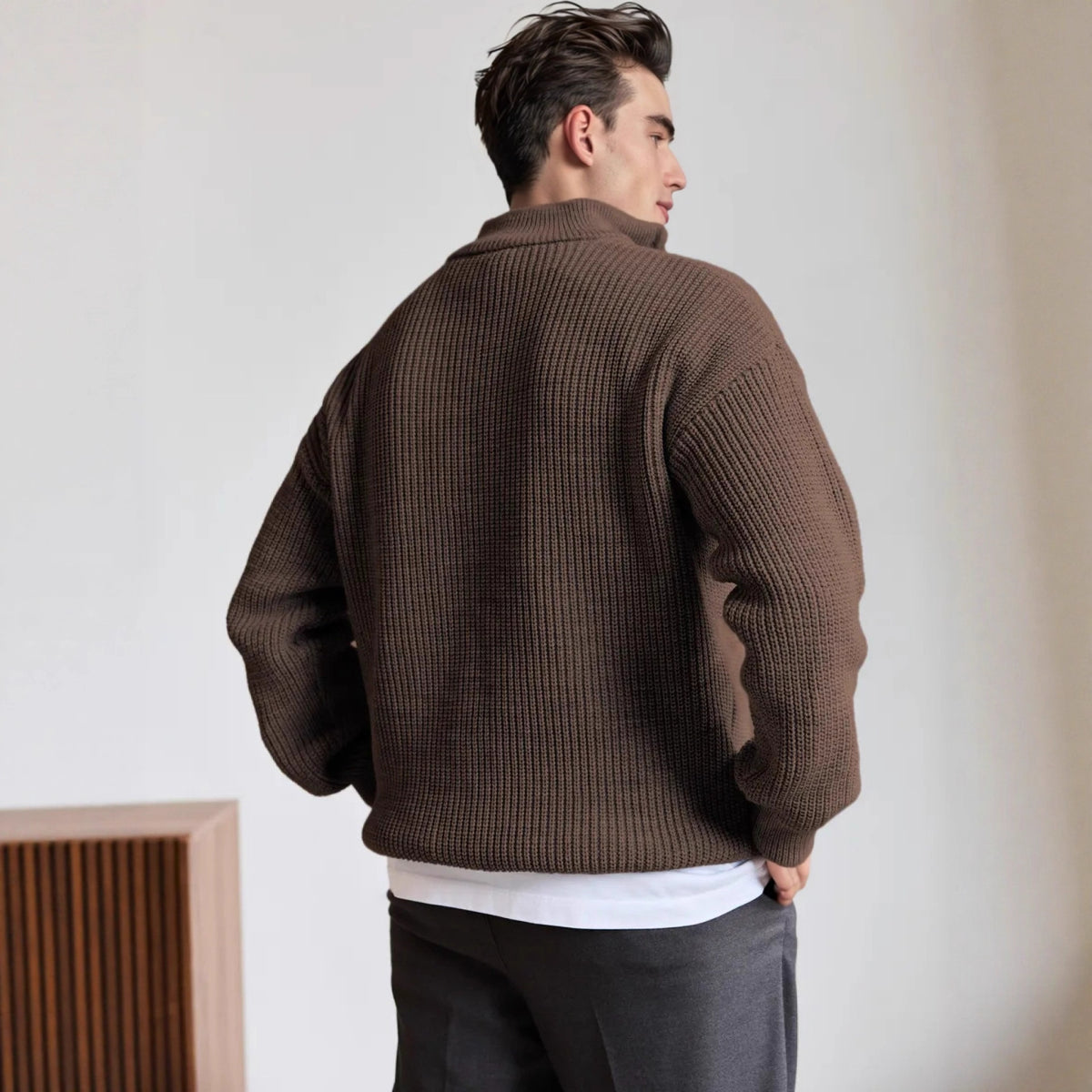 Men's Half-Zip Stand Collar Knit Pullover