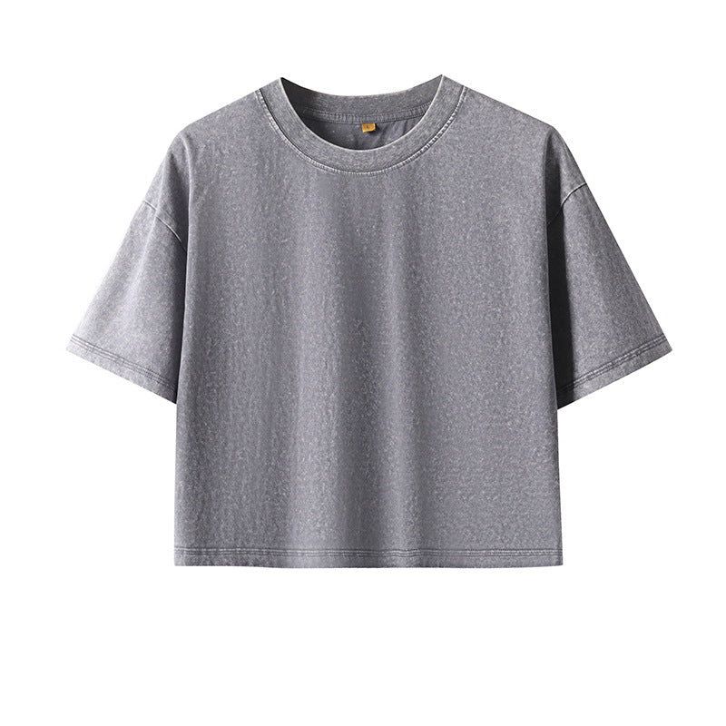 Pure Cotton Cropped Drop Shoulder Short Sleeve T-Shirt teemdrop