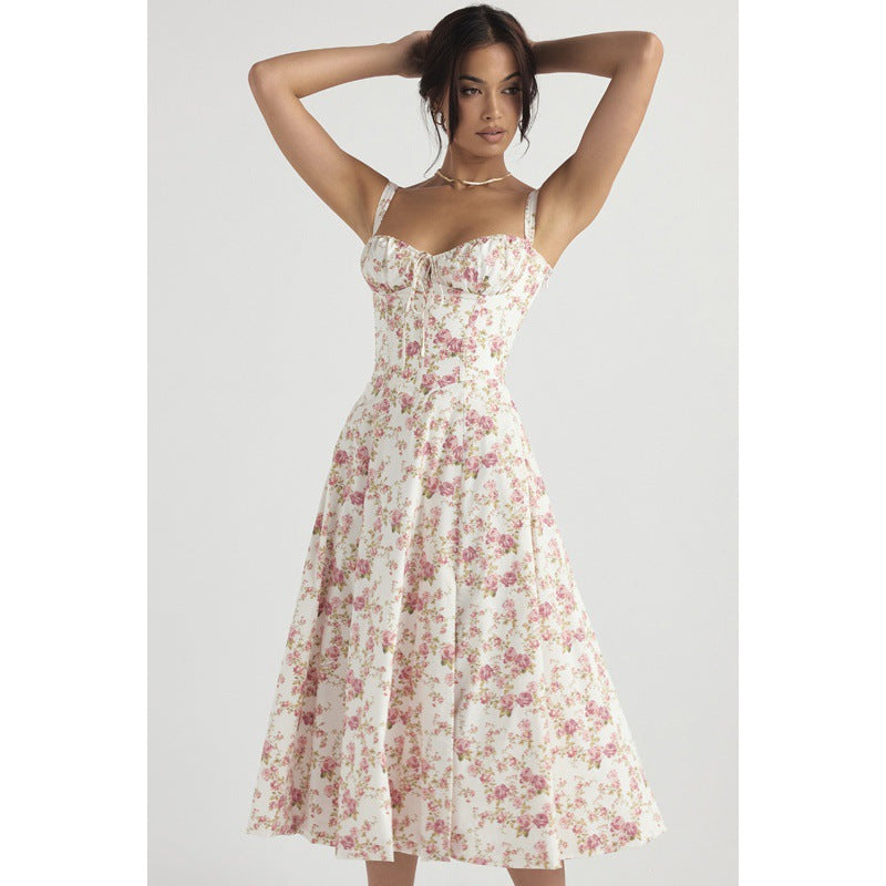Women's Summer Sleeveless Solid Color Floral Sling Dress