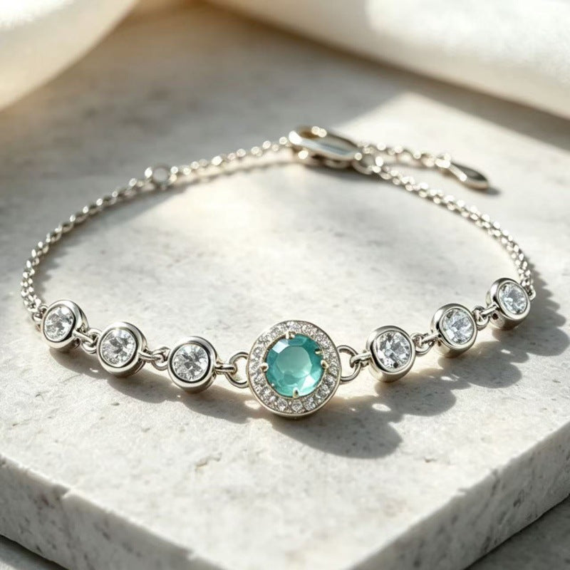 Women's S925 Silver Birthstone Bracelet with Natural Gemstones Gold Plated