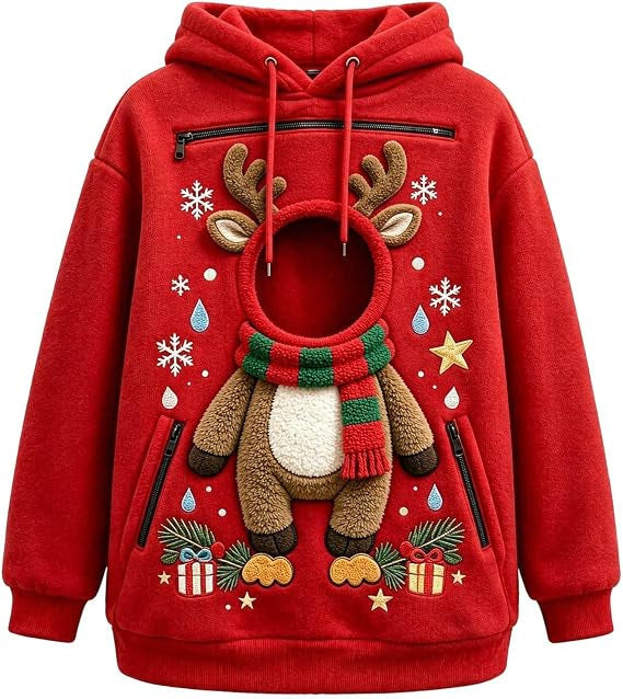 Mens Winter Warm Polar Fleece Lined Hoodie with 3D Printed Christmas Pattern and Zipper Pocket teemdrop