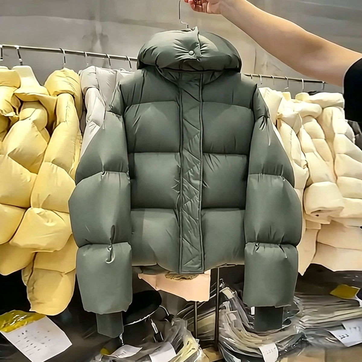 Women's short thick hooded cotton coat teemdrop