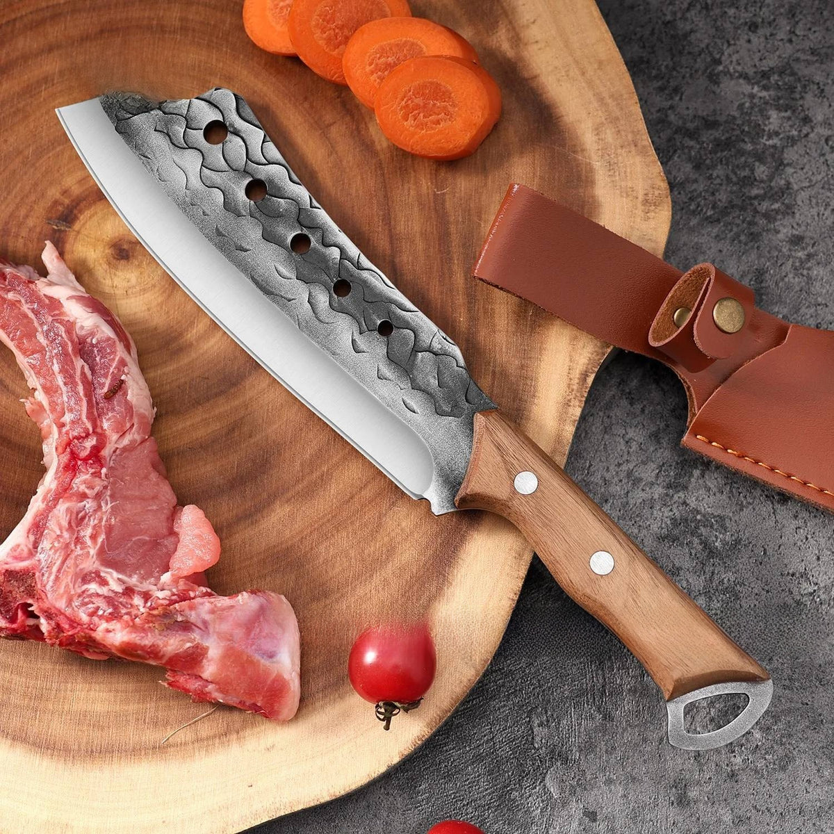 Hand-Forged Butcher Knife with Sheath