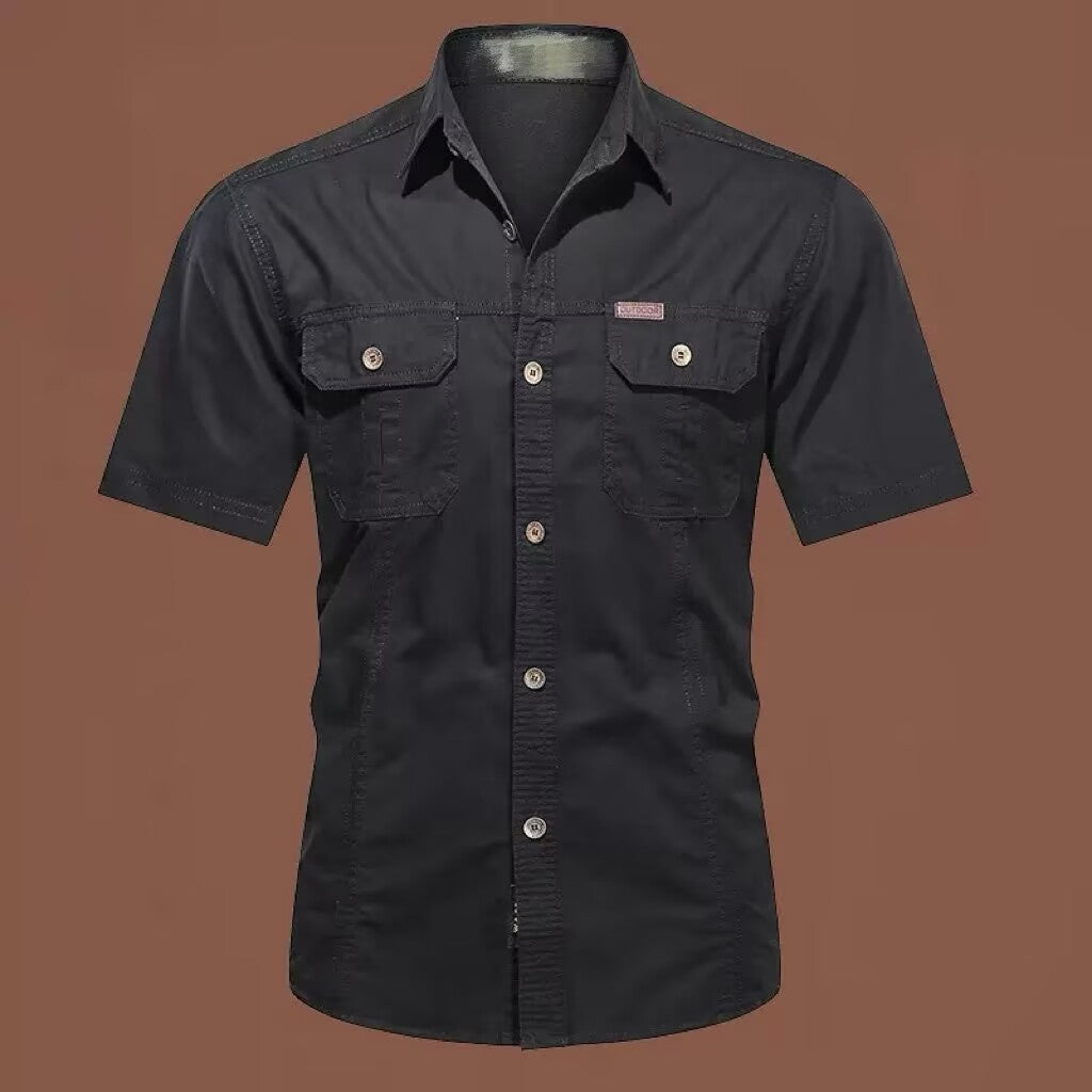 Men's Plus Size Solid Color Long Sleeve Work Shirt Loose Fit Casual Button-Down Shirt with Pocket teemdrop