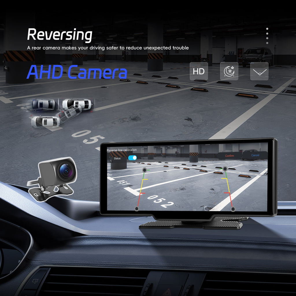 10.26-inch 4K Smart Screen Car Player with Wireless CarPlay, Android Auto, Dual Dash Cam, and Reversing Camera teemdrop