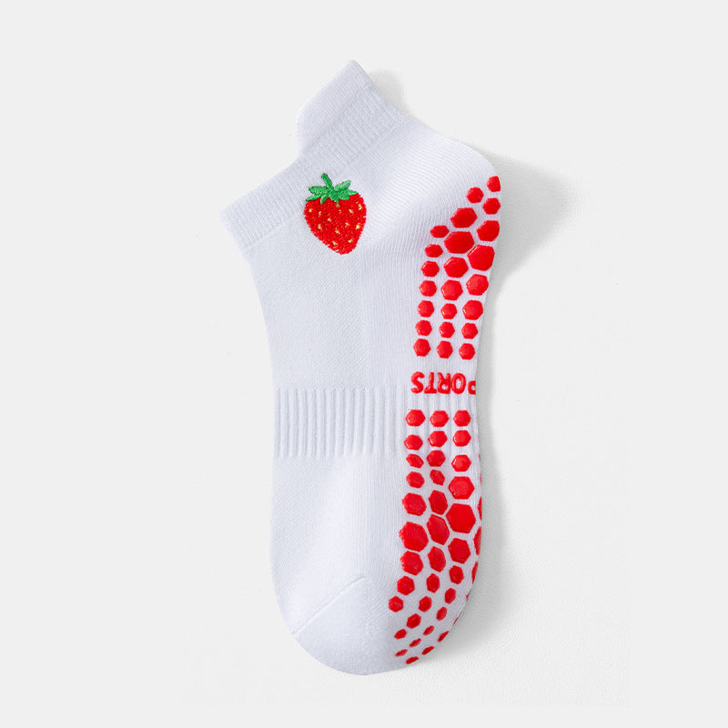 Womens Non-Slip Yoga Socks with Fruit Embroidery
