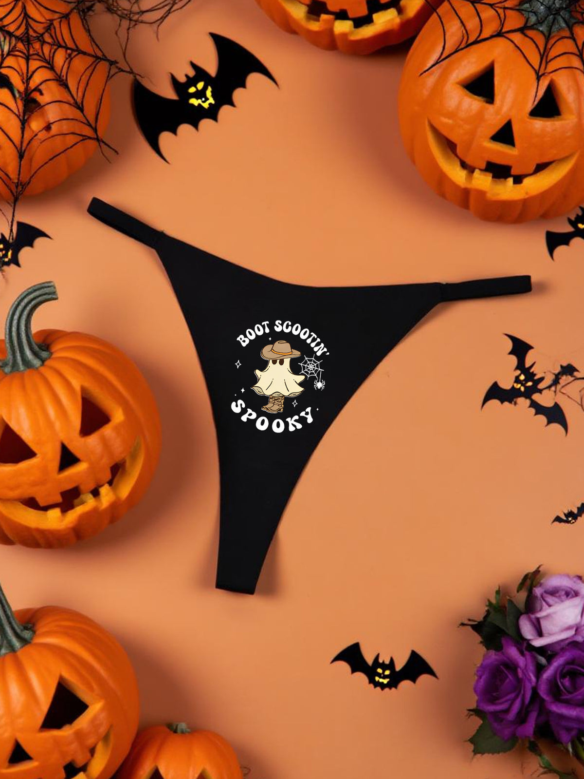Halloween Printed Ladies Thong V-Shape Waist Quick-Dry
