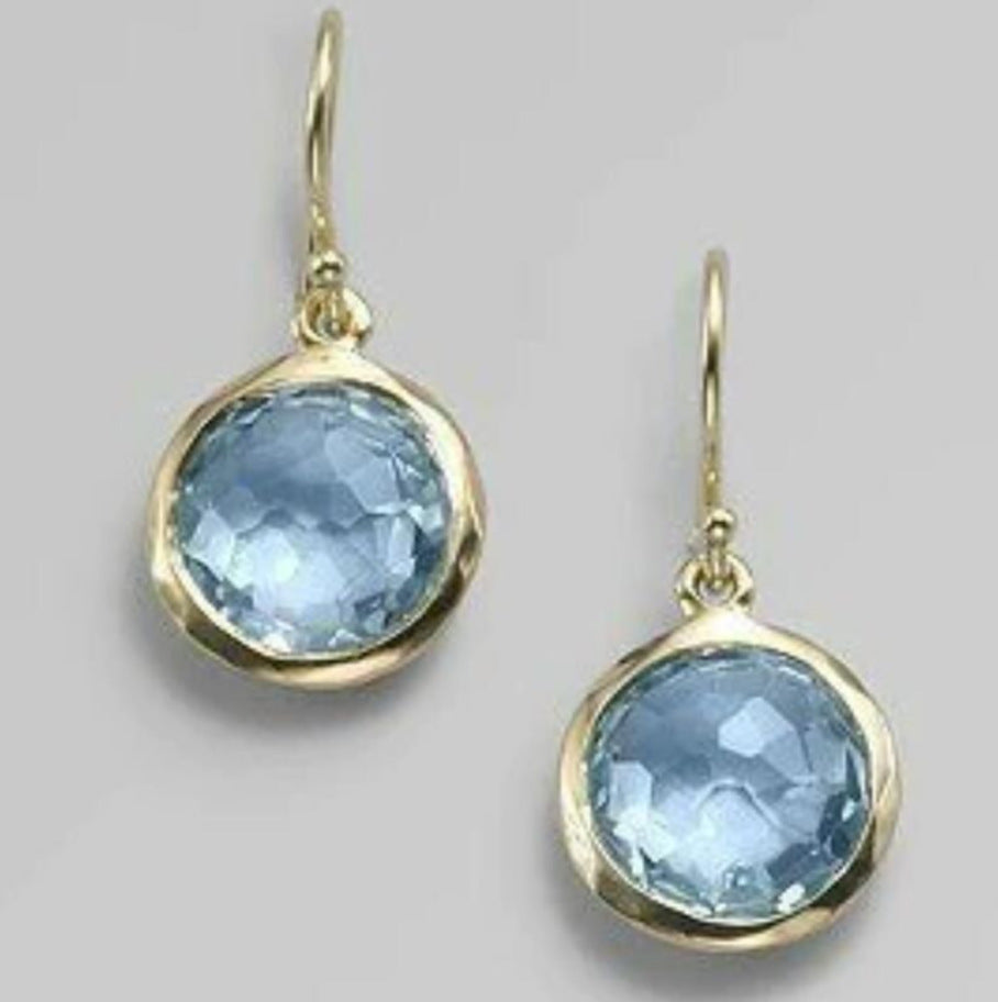 Cross-border Fashion Gold Inlaid Sea Blue Crystal Earrings Simple All-match Retro Style Distinctive Ear Hook