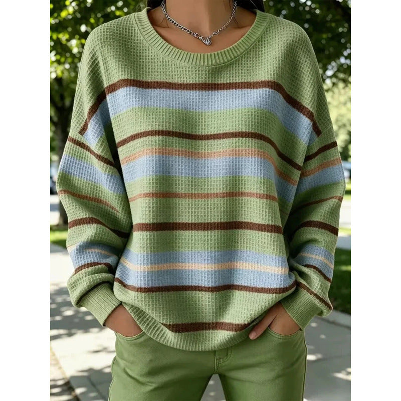 Plaid patterned round-neck long-sleeved casual hoodie teemdrop
