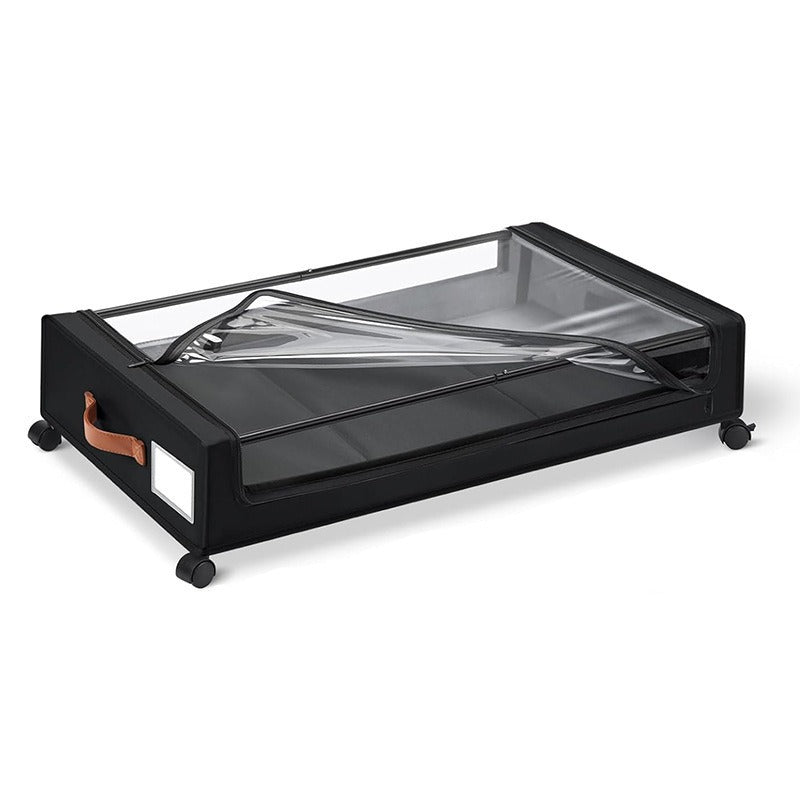 Foldable Underbed Storage Box with Wheels Transparent Dust-Proof Clothes Organizer teemdrop