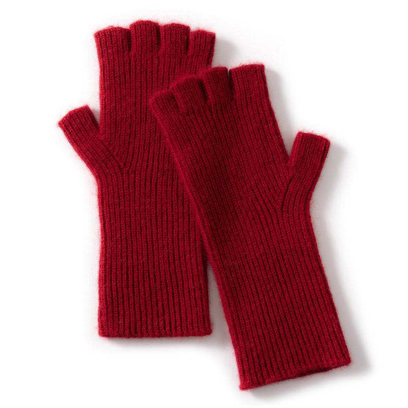 Cashmere Vertical Pattern Half-Finger Long Warm Gloves teemdrop