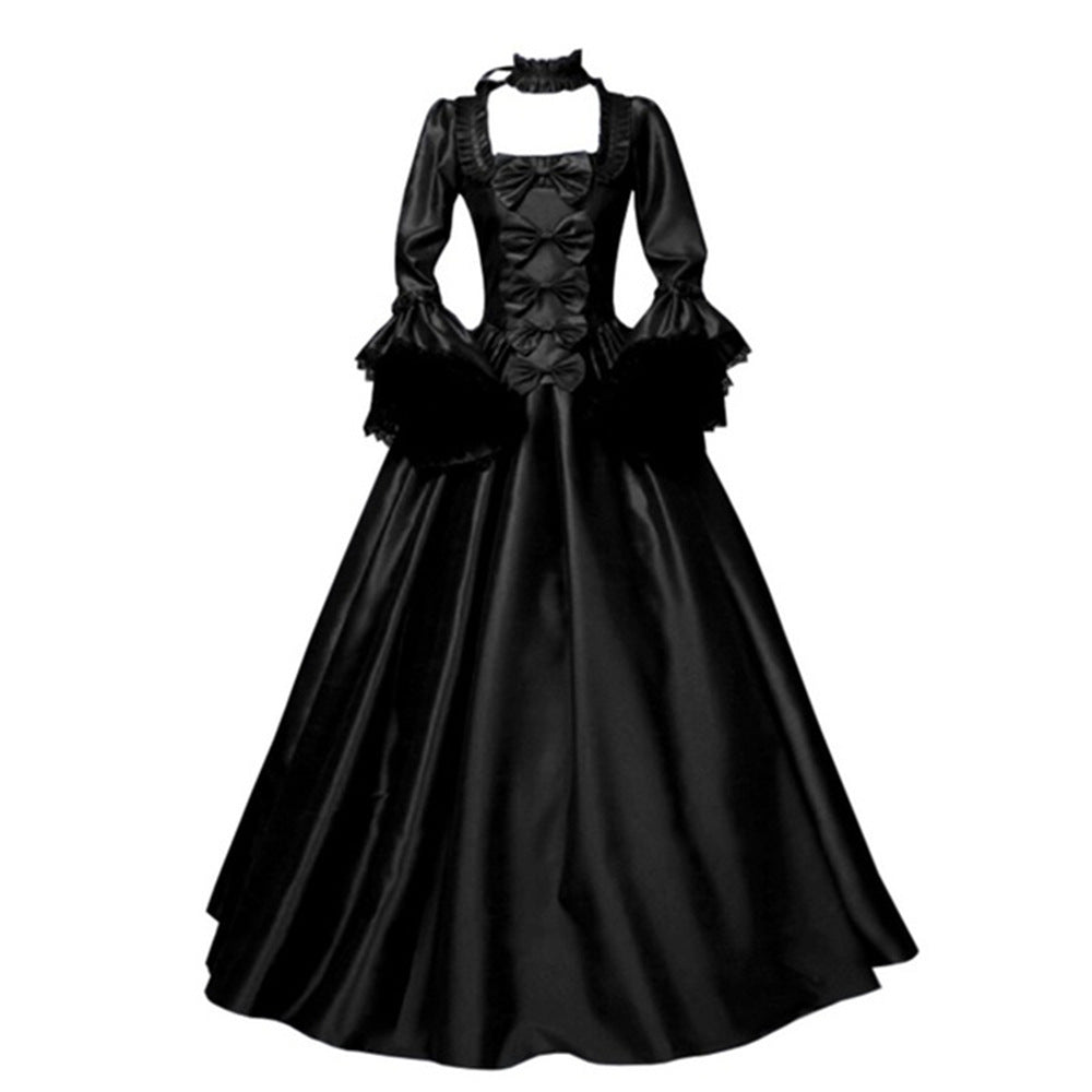 Women's Retro Lace Splicing High Waist Long Dress teemdrop