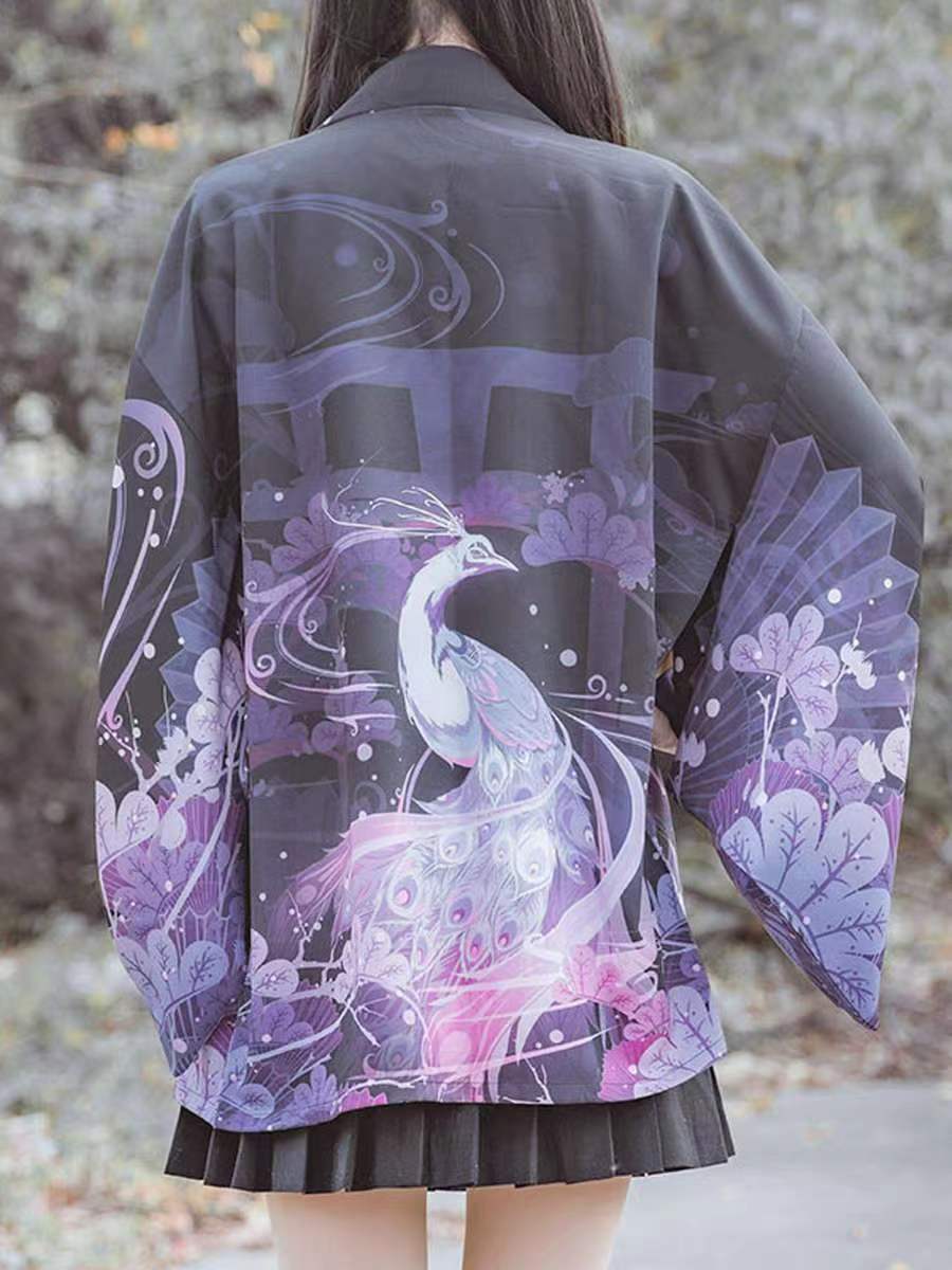 Traditional Print Open Front Cardigan Robe teemdrop