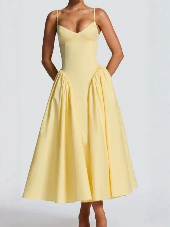 French Style Strappy Smocked Waist Dress