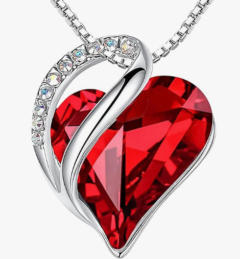 Women's Heart-Shaped Multi-Layered Geometric Pendant Necklace with Synthetic Birthstone