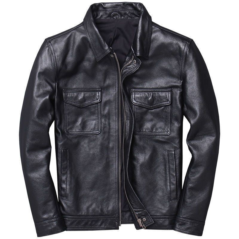 Mens Vintage PU Leather Jacket with Stand Collar