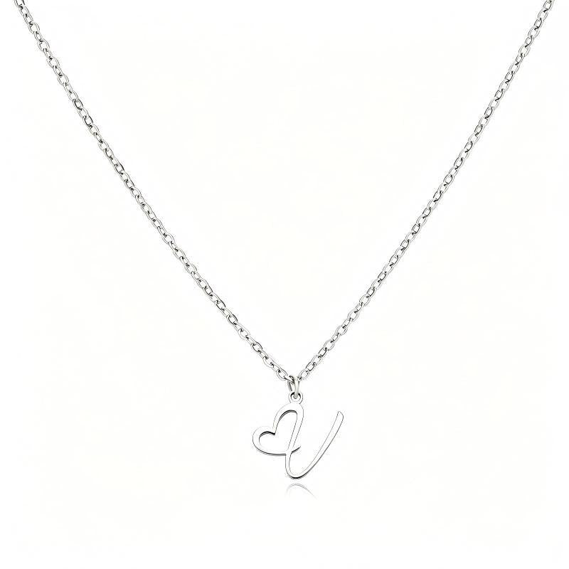 Stainless Steel Heart Initial Letter Pendant Necklace for Women