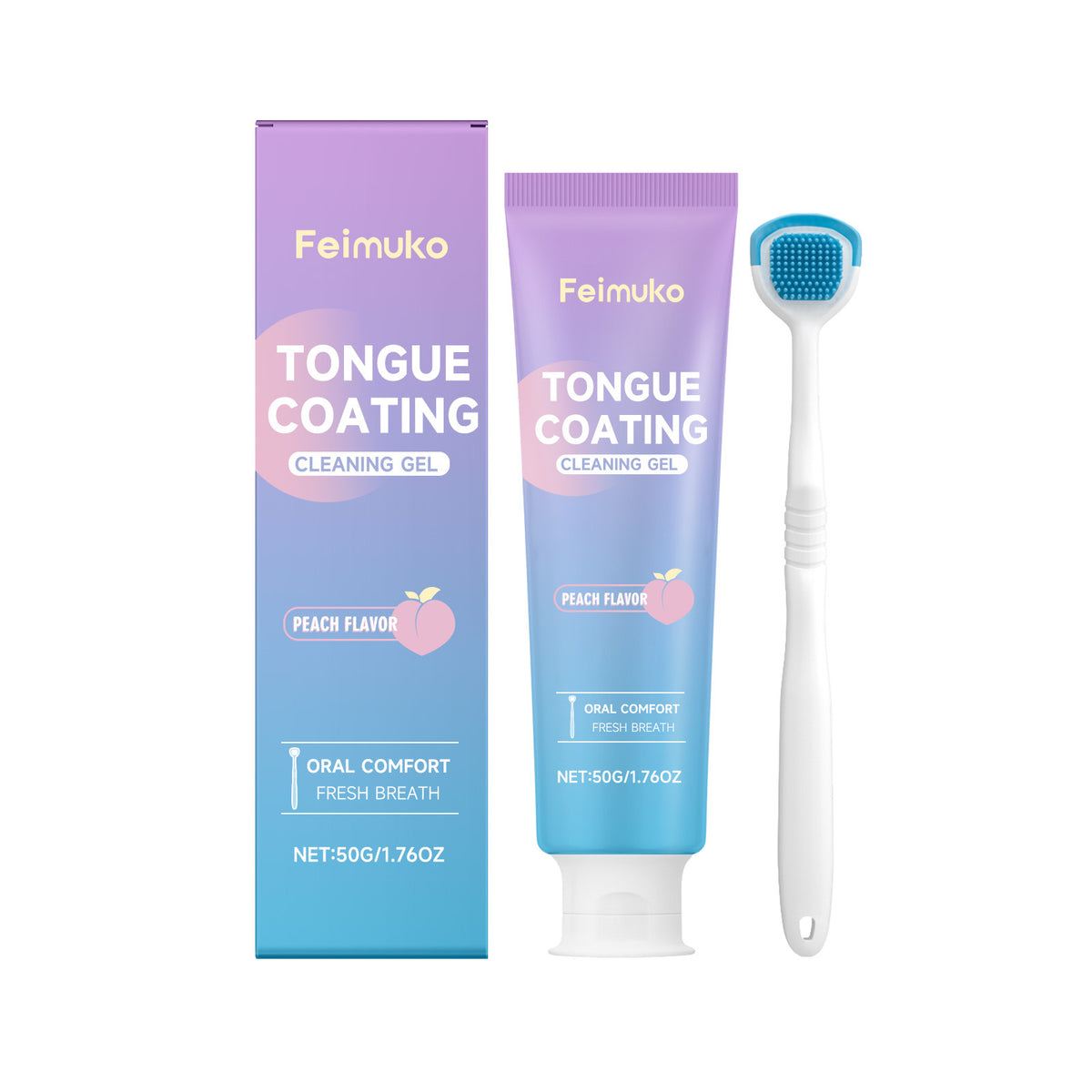 Feimuko Gentle Tongue Cleaning Gel Kit with Tongue Scraper for Oral Refreshing Care, 50g