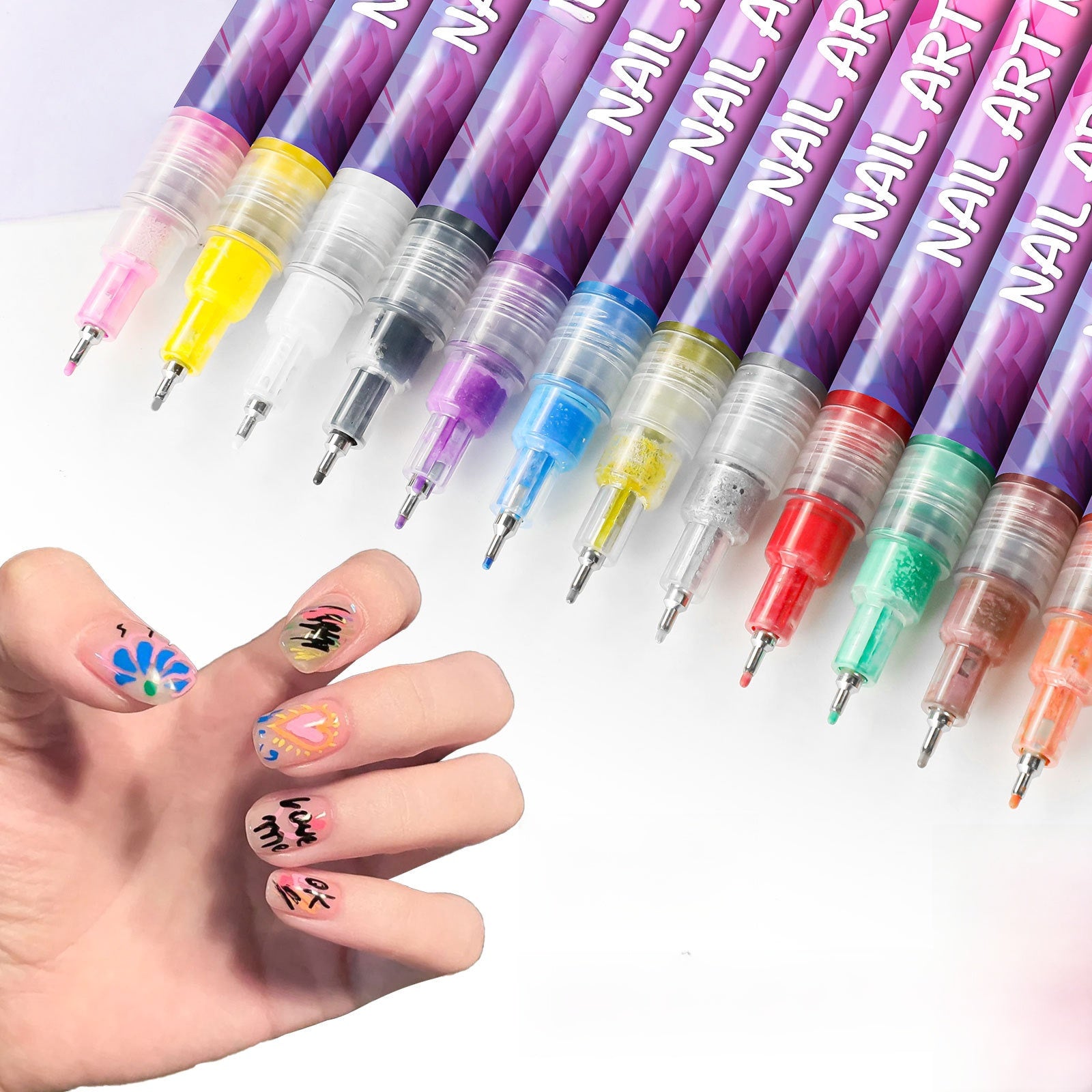 12-Color 0.5mm Ultra-Fine Tip Acrylic Marker Pen Set for Nail Art Painting