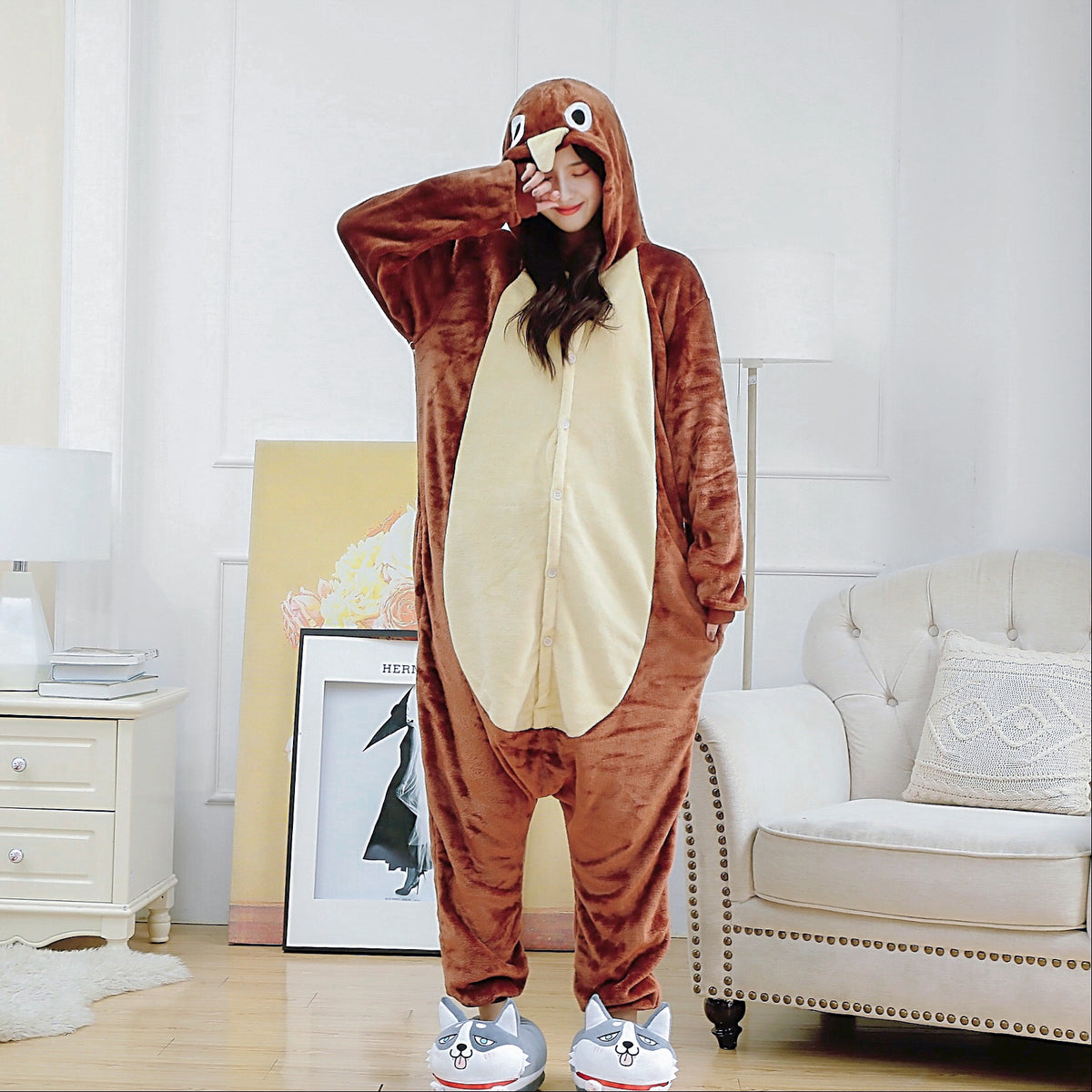 Flannel Cartoon One-Piece Animal Pajamas