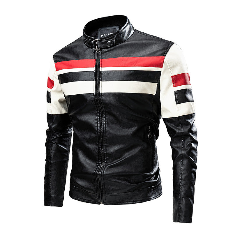 Men's button-down PU leather motorcycle jacket