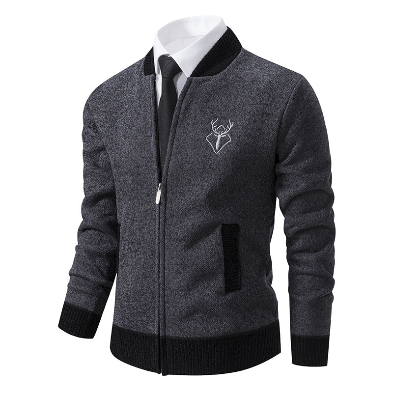 Men's Autumn Winter Thick Velvet Lined Knitted Cardigan Sweater teemdrop