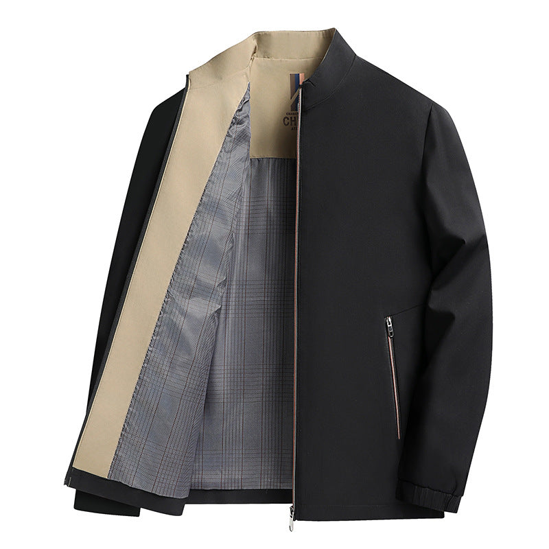 Men's Stand Collar Business Casual Polyester Loose Fit Jacket teemdrop