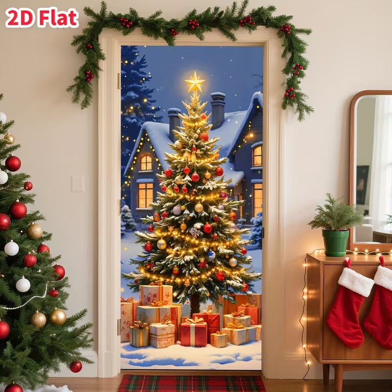 Milk Silk Christmas Door Banner Reindeer Santa Claus Design Festive Party Decoration Hanging Cloth for Home Living Room Bedroom teemdrop