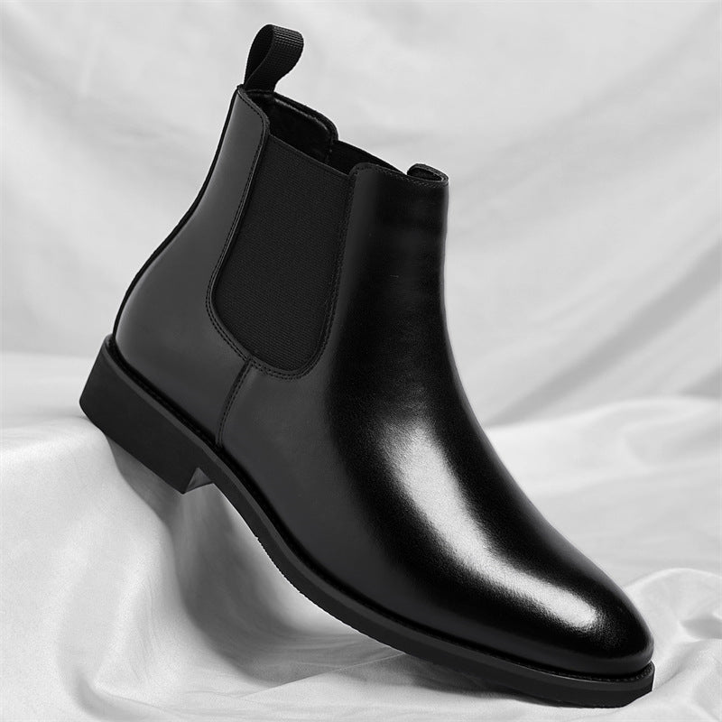 High-top cowhide ankle boots, Chelsea style teemdrop