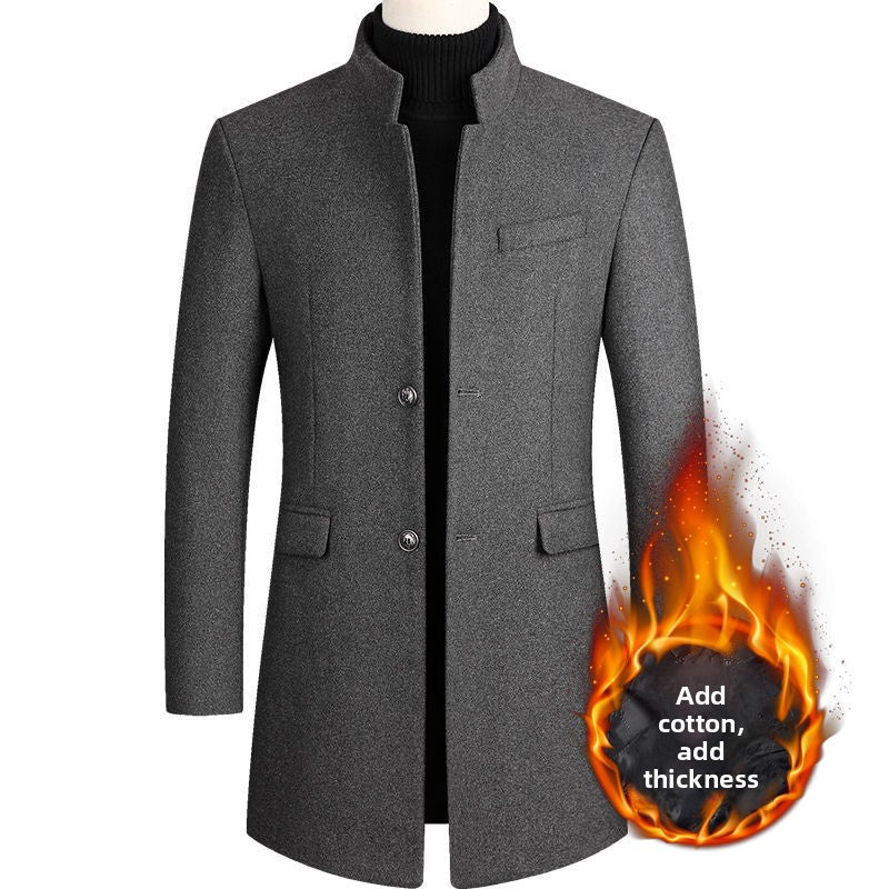 Men's Woolen Slim-Fit Mid-Length Coat teemdrop