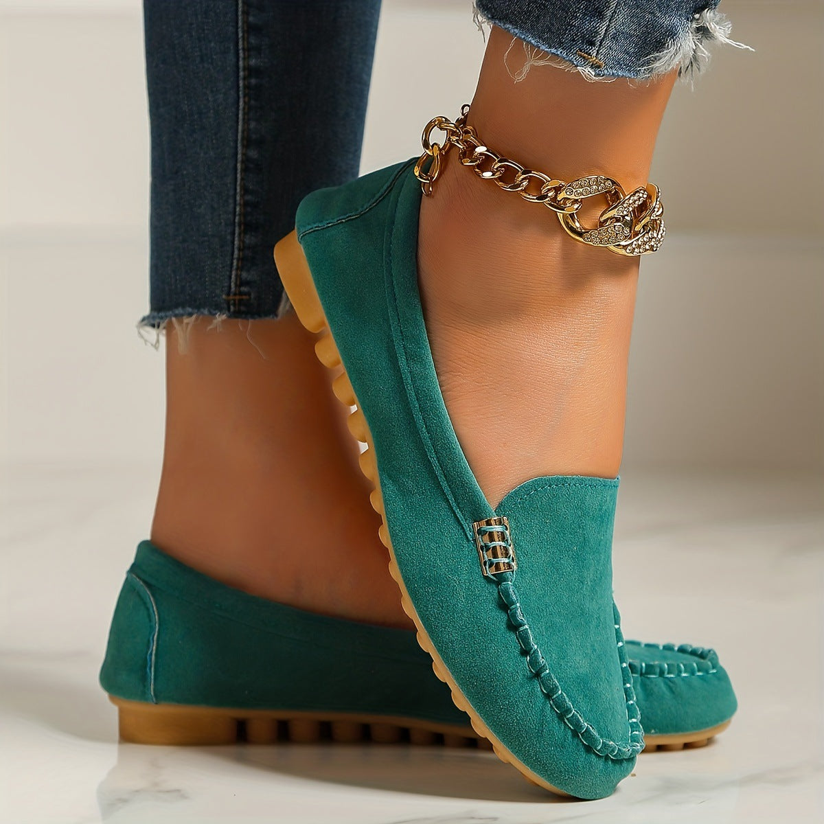 Metal snap round-toe flat women's shoes teemdrop